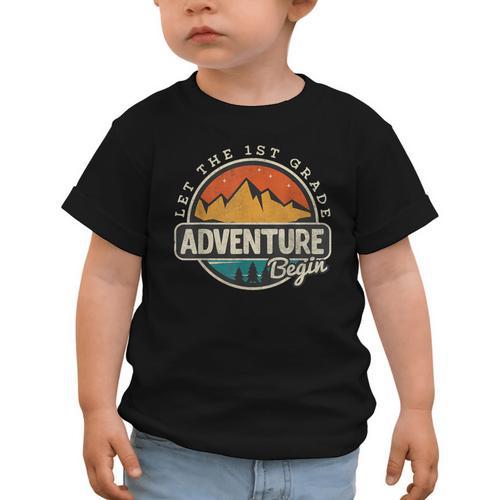 1st First Grade Shirt Adventure Begin Back To School Graphic Toddler T-Shirt - Savourry