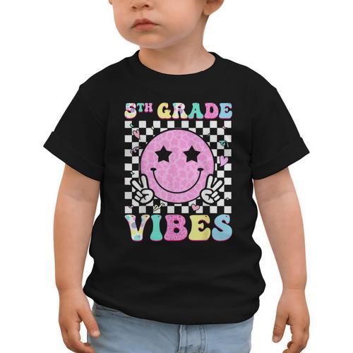 5th Grade Vibes Groovy Back To School Fifth Grade Girls Kids Graphic Toddler T-Shirt - Savourry