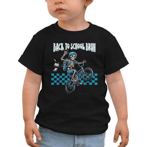 Back To School Bruh Boy Skeleton Riding On a BMX Bike Graphic Toddler T-Shirt - Savourry