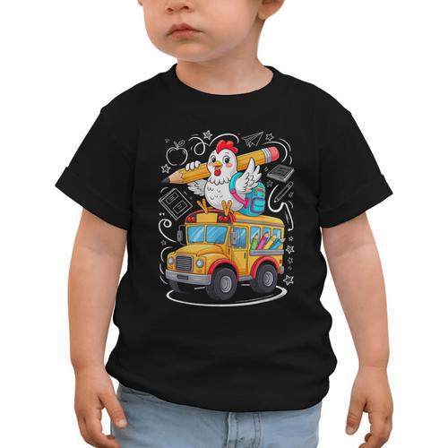 Back To School Chicken School Bus 100 Days Of School Graphic Toddler T-Shirt - Savourry