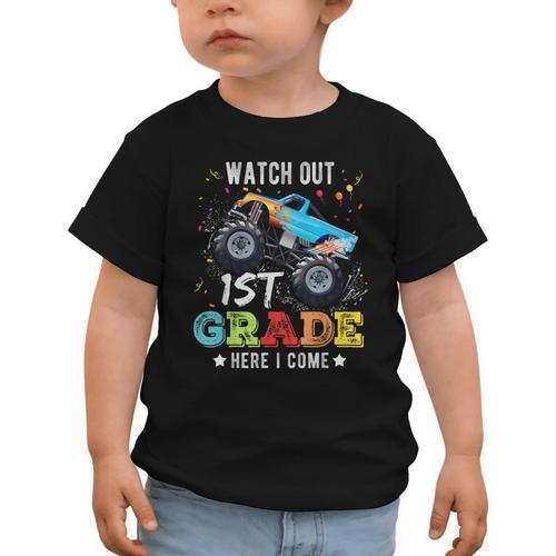 Back To School First Grade Here I Come For Boy Kids Truck Graphic Toddler T-Shirt - Savourry