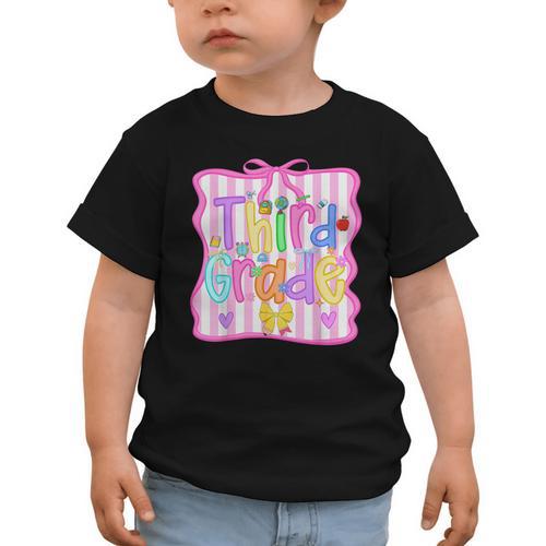 Back To School Third Grade Girls Coquette Bow 3rd Grade Kids Graphic Toddler T-Shirt - Savourry