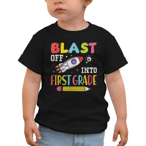 Blast Off Into First Grade Back To School Kids Rocket Space Graphic Toddler T-Shirt - Savourry