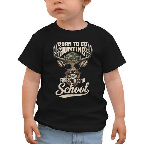 Born To Go Hunting Forced To Go Back To School Camo Deer Boy Graphic Toddler T-Shirt - Savourry
