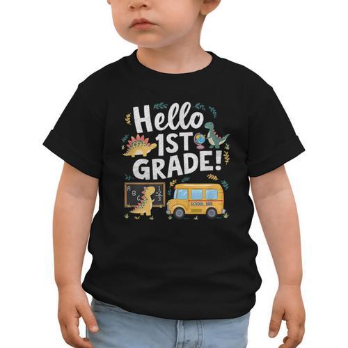 Cute Hello 1st Grade Dinosaur School Back To School Dino Bus Graphic Toddler T-Shirt - Savourry