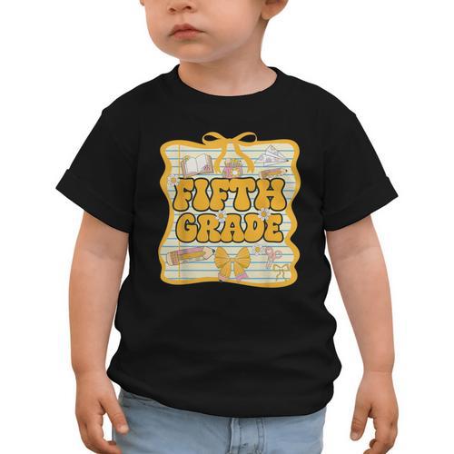 Fifth Grade Back To School Kids Girls Bow 5th Grade Groovy Graphic Toddler T-Shirt - Savourry