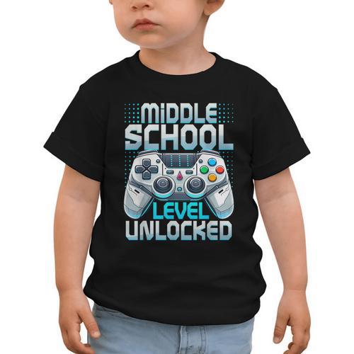 First Day Of Middle School Level Unlocked Back To School Graphic Toddler T-Shirt - Savourry