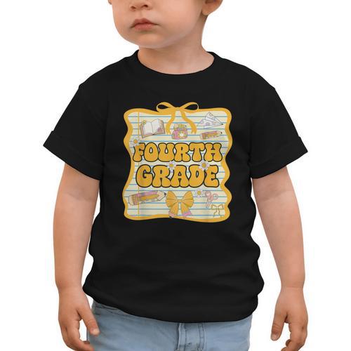 Fourth Grade Back To School Kids Girls Bow 4th Grade Groovy Graphic Toddler T-Shirt - Savourry