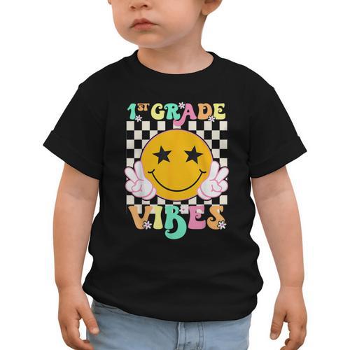 Girls 1st Grade Vibes Smile Face Back To School 1st Grade Graphic Toddler T-Shirt - Savourry