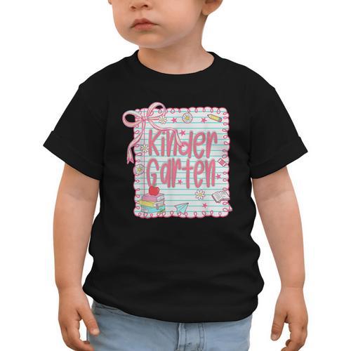 Girls Kindergarten Coquette Bow Pink Preppy Back To School Graphic Toddler T-Shirt - Savourry