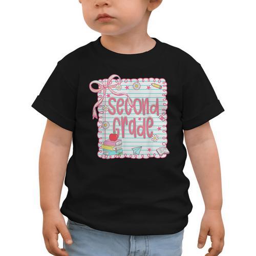 Girls Second Grade Coquette Bow Pink Preppy Back To School Graphic Toddler T-Shirt - Savourry