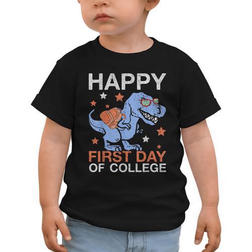 Happy First Day Of College T Rex Dinosaur Back To School Graphic Toddler T-Shirt - Savourry