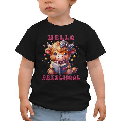 Hello Preschool Cute Highland Cow Lover Back To School Graphic Toddler T-Shirt - Savourry
