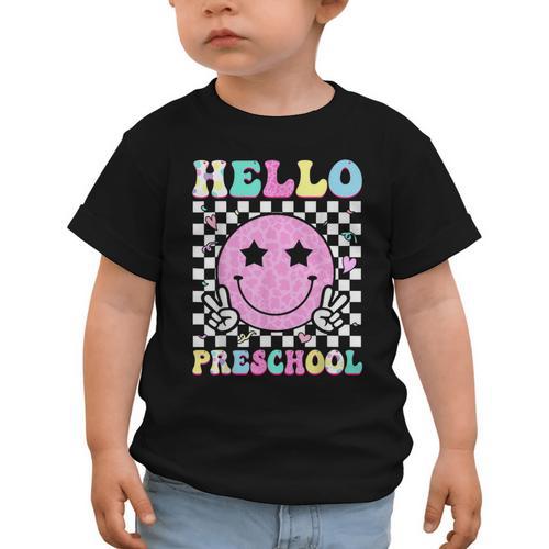 Hello Preschool Groovy Back To School Pre-K Team Girls Kids Graphic Toddler T-Shirt - Savourry