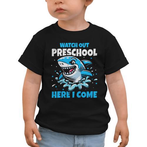 Kids Back To School Watch Out Preschool Here I Come Shark Boys Graphic Toddler T-Shirt - Savourry