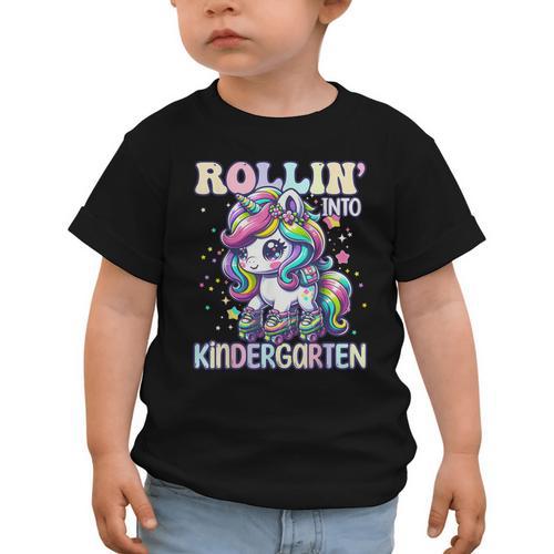Kindergarten Back To School First Day Girls Rollin Unicorn Graphic Toddler T-Shirt - Savourry
