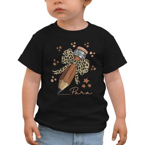 Melanin Pencil Leopard Bow Para Back To School Graphic Toddler T-Shirt - Savourry