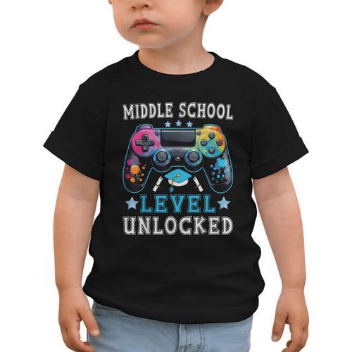 Middle School Level Unlocked Gamer First Day Back To School Graphic Toddler T-Shirt - Savourry