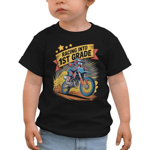 Motocross Dirt Bike Back To School Racing Into 1st Grade Graphic Toddler T-Shirt - Savourry