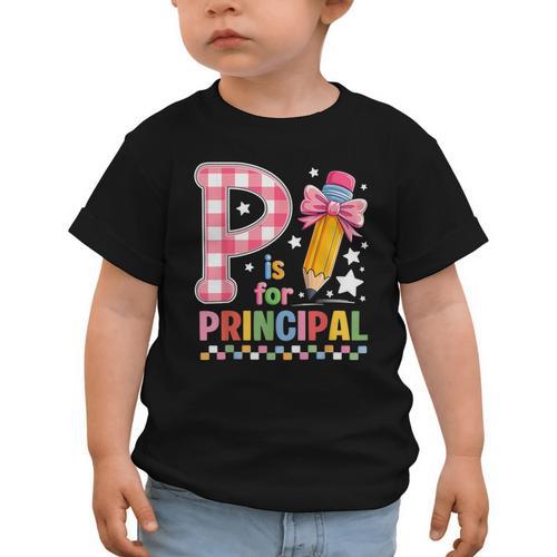 P Is For Principal Back To School Pencil Bow Principal Women Graphic Toddler T-Shirt - Savourry