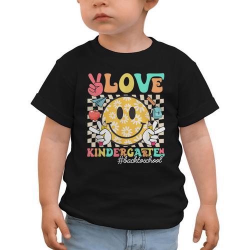 Peace Love Kindergarten Smile Face Back To School Girls Kids Graphic Toddler T-Shirt - Savourry