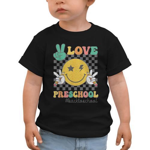 Peace Love Preschool Smile Face Back To School PRESCHOOL Graphic Toddler T-Shirt - Savourry