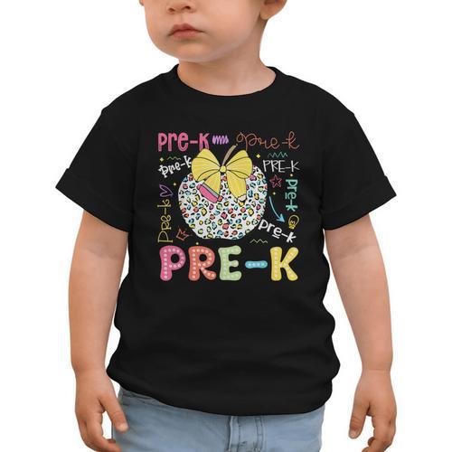 Pre-K Typography First Day Back To School Leopard Apple Graphic Toddler T-Shirt - Savourry