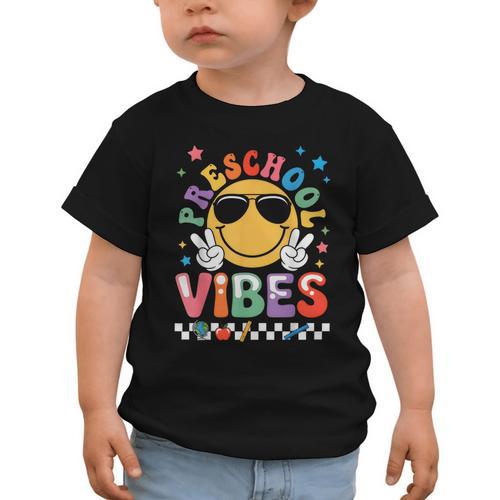 Preschool Vibes Groovy Back To School Girls Kids Graphic Toddler T-Shirt - Savourry