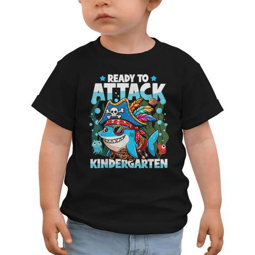 Ready To Attack Kindergarten Pirate Shark Back To School Graphic Toddler T-Shirt - Savourry