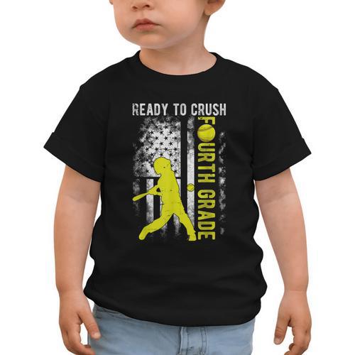 Ready To Crush Fourth Grade Softball USA Flag Back To School Graphic Toddler T-Shirt - Savourry