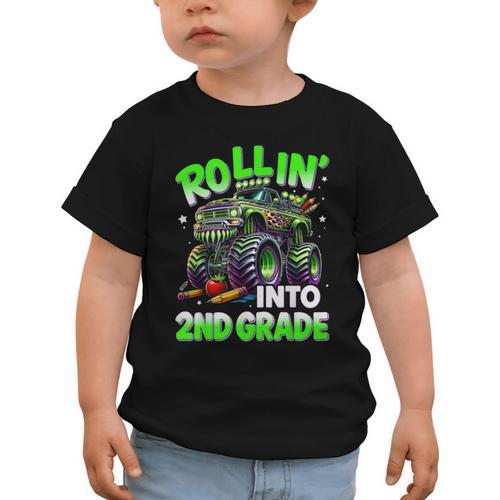Rollin' Into 2nd Grade Monster Truck Back To School Boys Graphic Toddler T-Shirt - Savourry