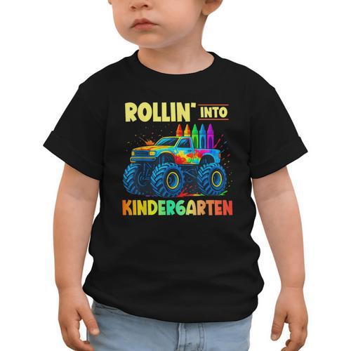 Rollin' Into Kindergarten Monster Car Back To School Boys Graphic Toddler T-Shirt - Savourry