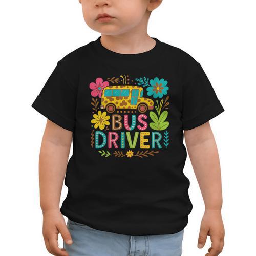 School Bus Driver Boho Floral Leopard Back To School Womens Graphic Toddler T-Shirt - Savourry