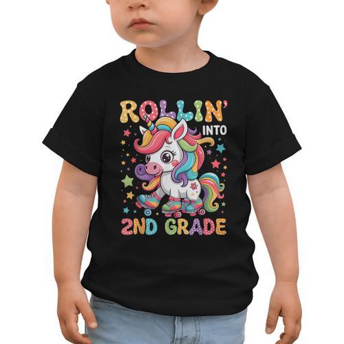 Second Grade Back To School First Day Girls Rollin Unicorn Graphic Toddler T-Shirt - Savourry