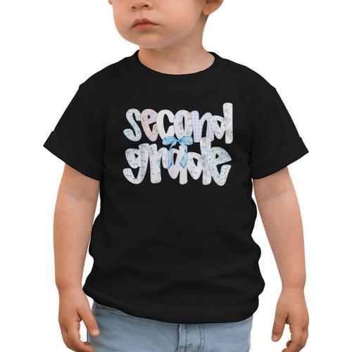 Second Grade Student Back To School Pastel Floral Bow Graphic Toddler T-Shirt - Savourry