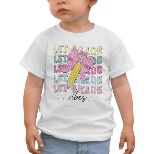 1st Grade Vibes Girl Coquette Bow First Grade Back To School Graphic Toddler T-Shirt - Savourry