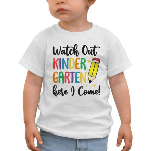Back To School Kids Watch Out Kindergarten Here I Come Graphic Toddler T-Shirt - Savourry