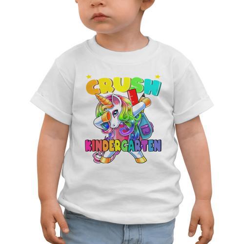 Crush Kindergarten Dabbing Unicorn Back To School Girls Performance Graphic Toddler T-Shirt - Savourry