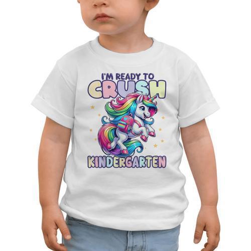 Crush Kindergarten Girls Back To School Unicorn First Day Graphic Toddler T-Shirt - Savourry
