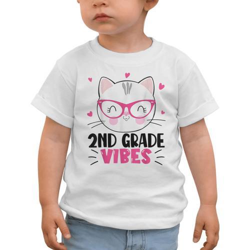 Cute 2nd Grade Vibes Cat Kitten Lover Back To School Girls Graphic Toddler T-Shirt - Savourry