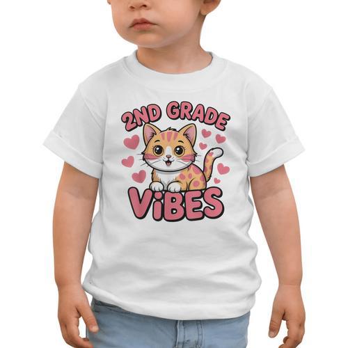 Cute Cat 2nd Grade Vibes Back To School Second Grade Girls Graphic Toddler T-Shirt - Savourry