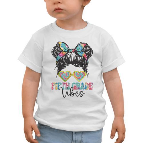 Fifth Grade Vibes Messy Hair Bun Girl Back To School 5th Graphic Toddler T-Shirt - Savourry
