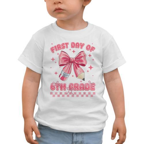 First Day Of 6th Grade Coquette Back To School Girls Kids Graphic Toddler T-Shirt - Savourry