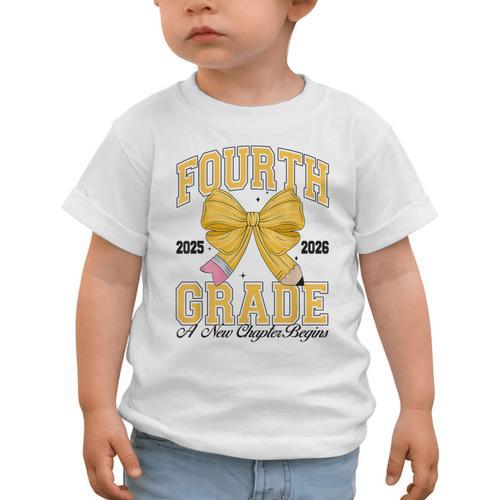 Fourth Grade Back To School First Day Pencil Bow 2025 Girls Graphic Toddler T-Shirt - Savourry