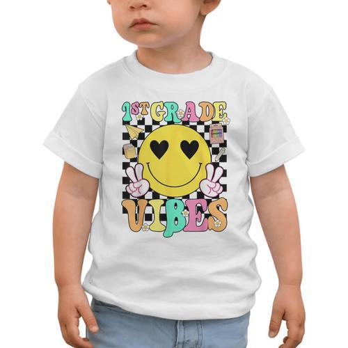 Girls 1st Grade Vibes Smile Face Back To School First Grade Graphic Toddler T-Shirt - Savourry