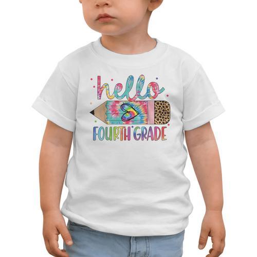 Hello Fourth Grade Tie Dye Pencil Back To School 4th Grade Graphic Toddler T-Shirt - Savourry