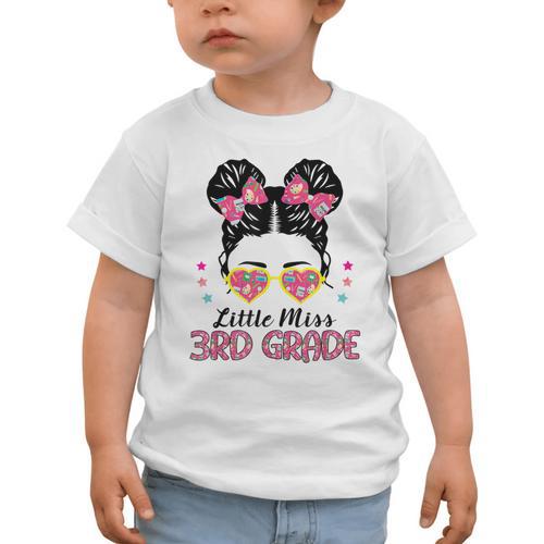 Little Miss 3rd Grade Messy Bun Back To School Graphic Toddler T-Shirt - Savourry