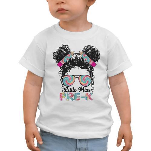 Little Miss Pre-K Girls Back To School Messy Bun Performance Graphic Toddler T-Shirt - Savourry