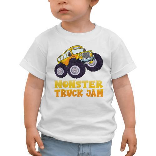 Monster Truck Jam School Bus Yellow Back To School Toddlers Graphic Toddler T-Shirt - Savourry