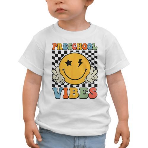 Preschool Vibes Retro Groovy Back To School Pre-K Graphic Toddler T-Shirt - Savourry